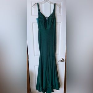 Ellie Wilde Mon Cheri Emerald Green prom dress